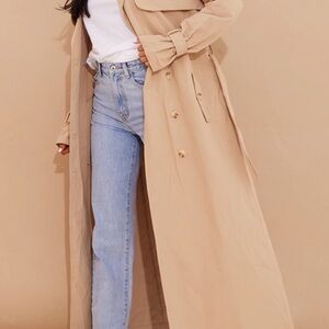 NWT - Pretty Little Thing  Panel Detail Belted‎ Trench Coat Stone Color